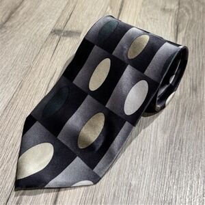 Jimmy V 100% Silk Gray/Black Geometric Abstract Woven Logo Men's Tie